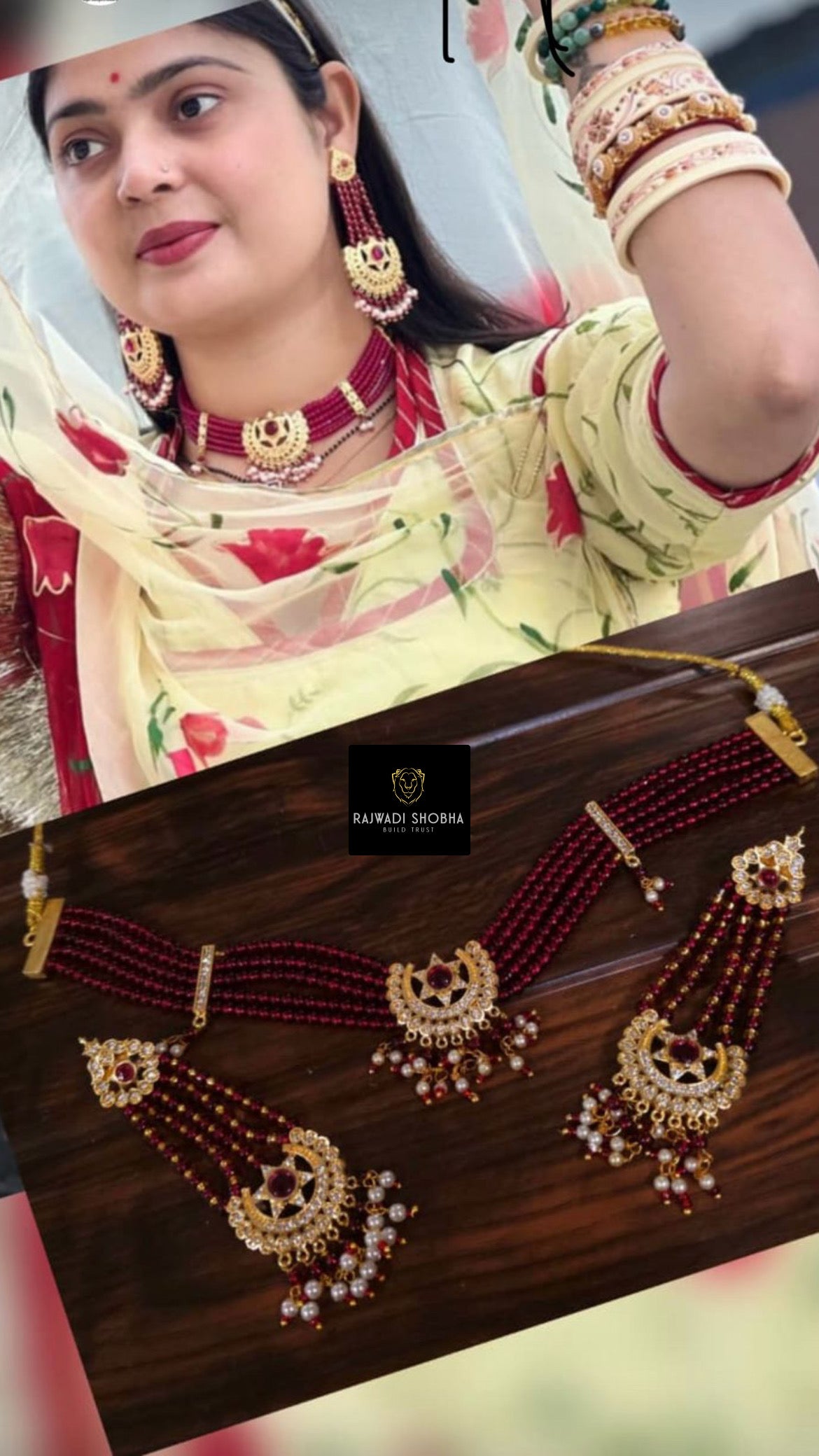 Maroon Beaded Necklace Set, featuring a beautifully crafted necklace and matching earrings.