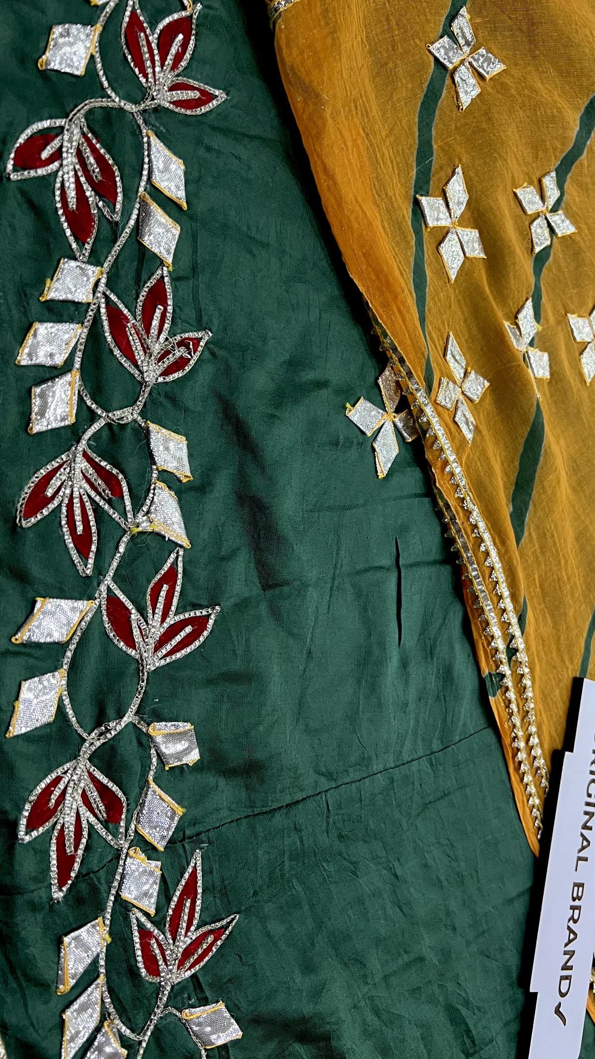 Chanderi cotton fabric,Gotta Patti with velvet Patti touch and Odhna in Sarbti Pot style with Lehriya pattern