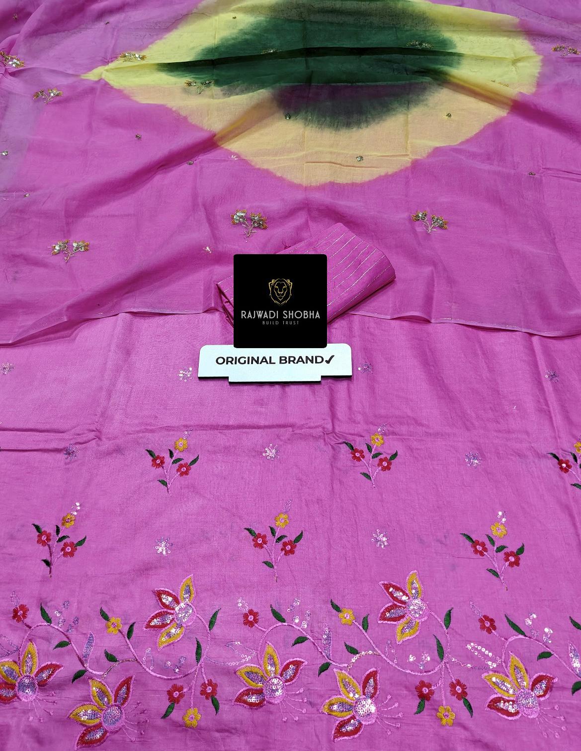 All Over Fabric Beautiful multi Colour Dhaga with shining π Taari border work Upper same as big bunti work