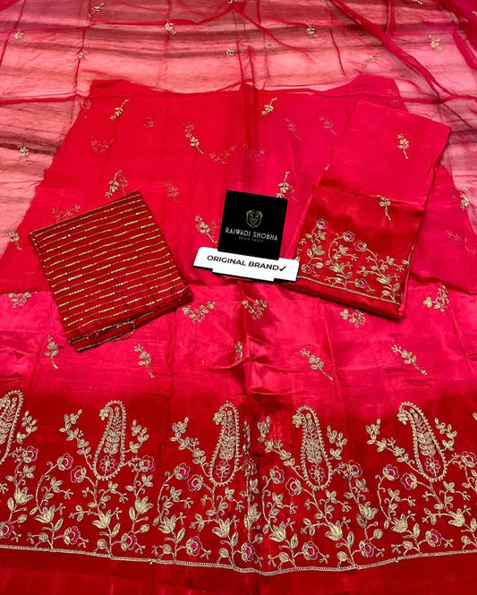 Heavy upada silk best quality fabric, multi colour dhaga jaal work with best finishing ,Odhana hamraai pyore fully coding,colourful dhaga bunti jaal work