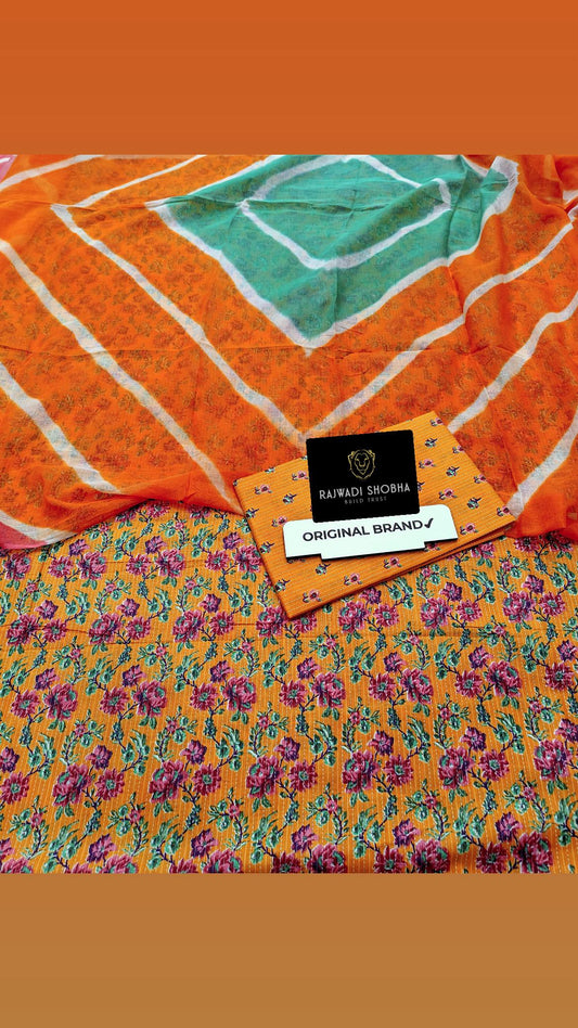 Lehnga Beautiful Orignal Katha Fabric with Beautiful Sanganeri Baarik Print