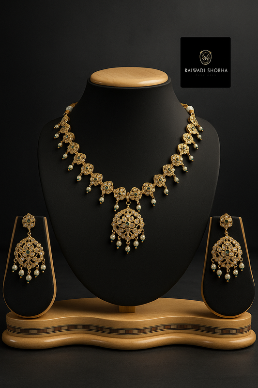 Gold Artificial Jewelry Necklace and earrings set