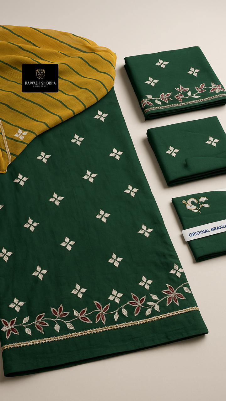 Chanderi cotton fabric,Gotta Patti with velvet Patti touch and Odhna in Sarbti Pot style with Lehriya pattern