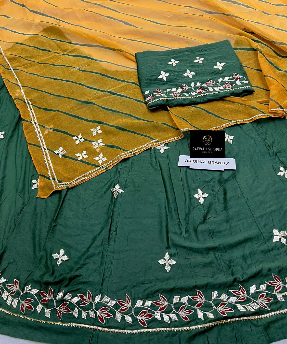 Chanderi cotton fabric,Gotta Patti with velvet Patti touch and Odhna in Sarbti Pot style with Lehriya pattern