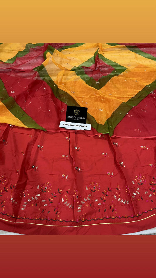 Heavy cotton 92/88 high quality fabric,Lehnga beautiful wide multi colour dhaga + taari sequence jaal work,Same as kurti work