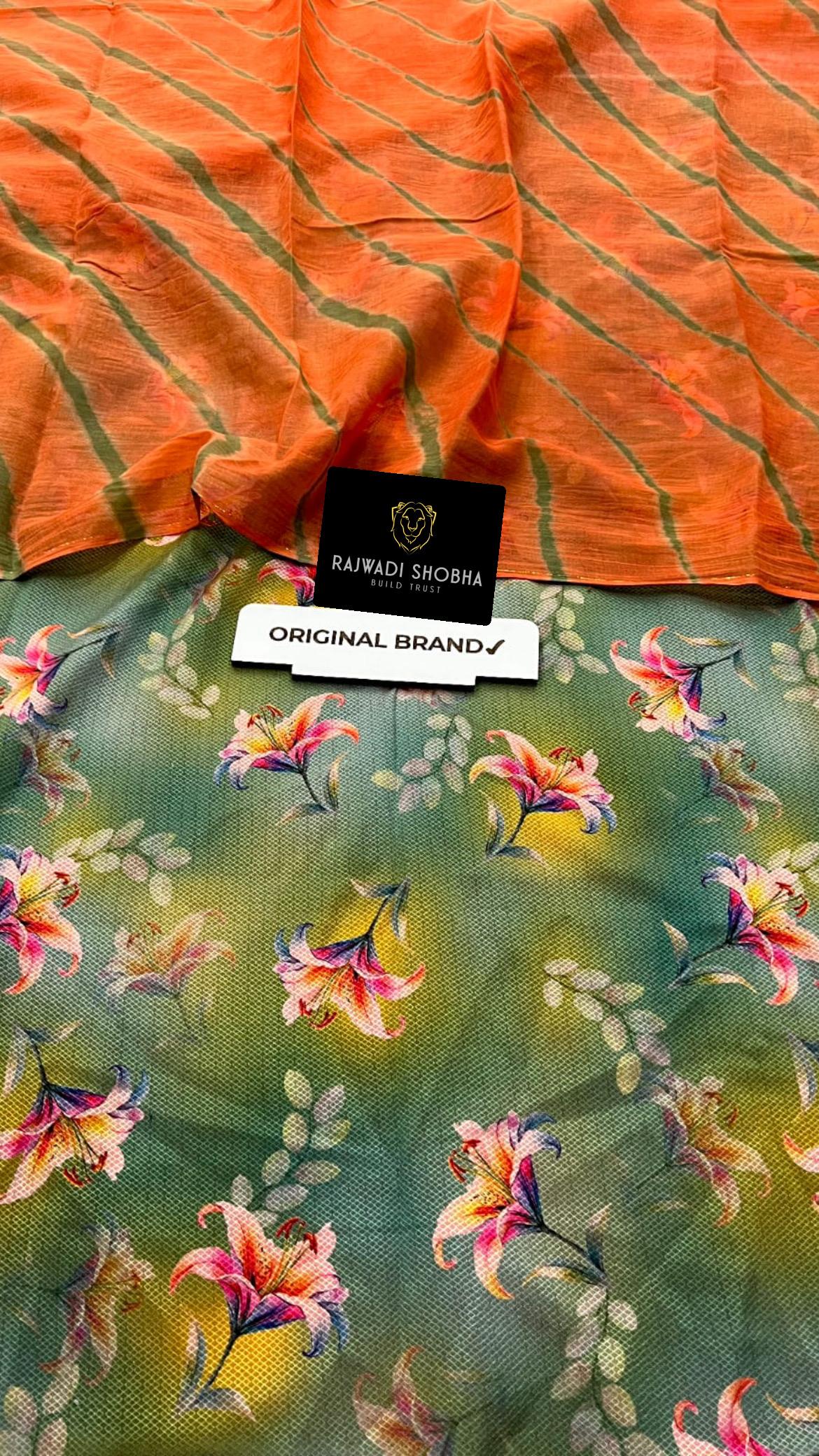 All over High quality jecurd fabric with digital print ,  With matching lehriya sarbti pot odhna full size