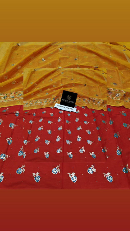 Foil print suit ,  All over beautiful multi colour print with foil gold work , Soft +High and best quality fabric ,  Odhna sarbti pot same as full foil print