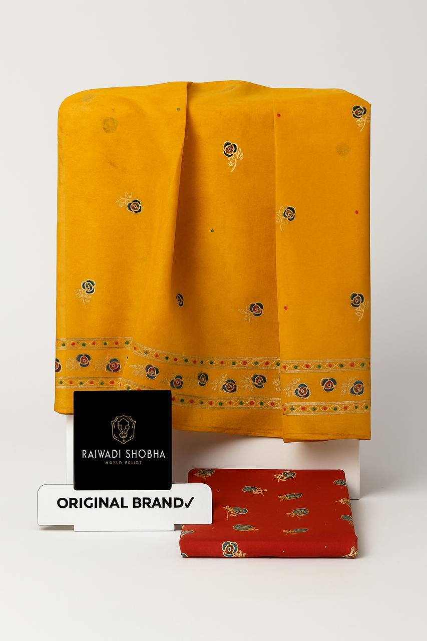 Foil print suit ,  All over beautiful multi colour print with foil gold work , Soft +High and best quality fabric ,  Odhna sarbti pot same as full foil print