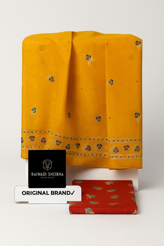 Foil print suit ,  All over beautiful multi colour print with foil gold work , Soft +High and best quality fabric ,  Odhna sarbti pot same as full foil print