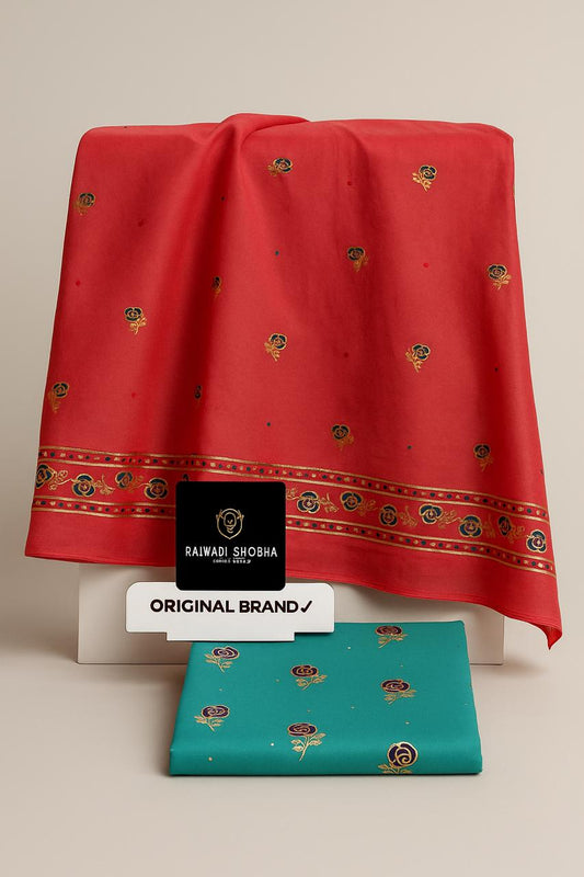 Foil print suit ,  All over beautiful multi colour print with foil gold work , Soft +High and best quality fabric ,  Odhna sarbti pot same as full foil print