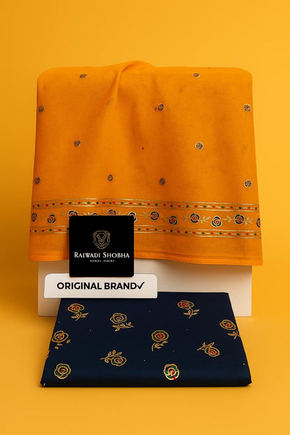 Foil print suit ,  All over beautiful multi colour print with foil gold work , Soft +High and best quality fabric ,  Odhna sarbti pot same as full foil print