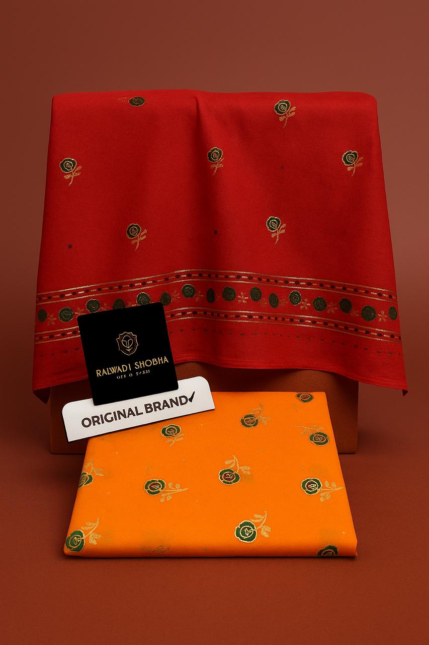 Foil print suit ,  All over beautiful multi colour print with foil gold work , Soft +High and best quality fabric ,  Odhna sarbti pot same as full foil print