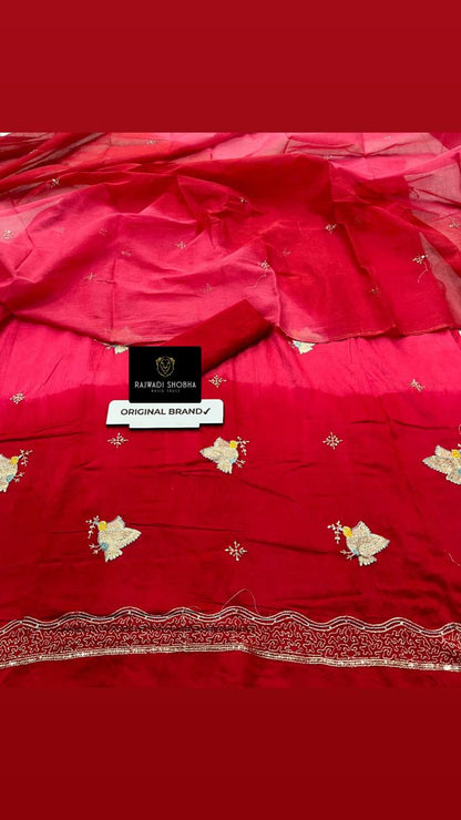 Chanderi cotton fabric with beautiful mini taari zari border work with upper... Birds 🕊️bunti work 🌟