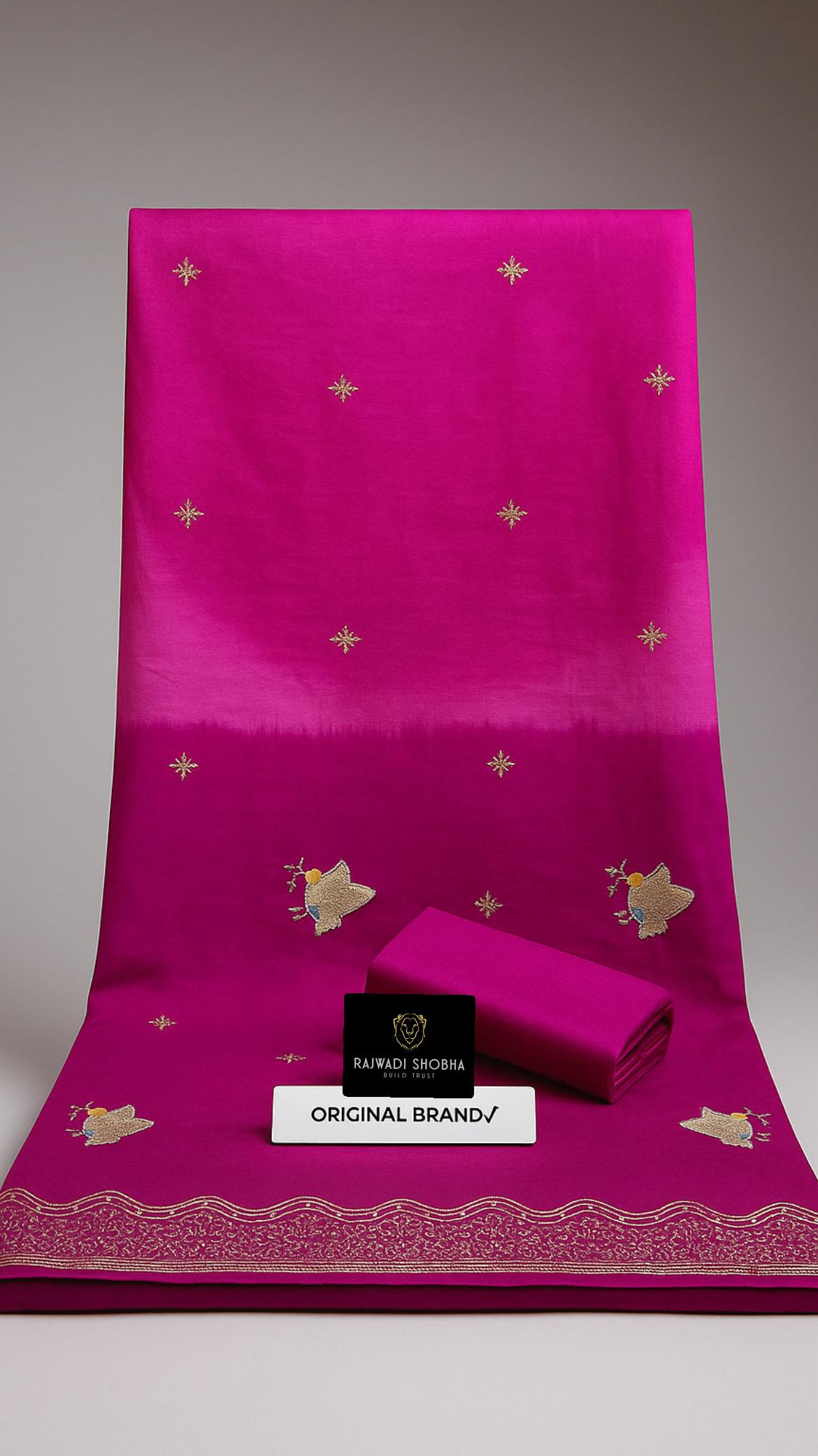 Chanderi cotton fabric with beautiful mini taari zari border work with upper... Birds 🕊️bunti work 🌟