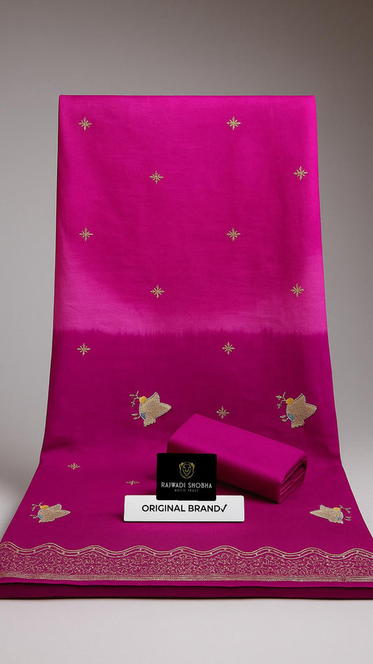 Chanderi cotton fabric with beautiful mini taari zari border work with upper... Birds 🕊️bunti work 🌟