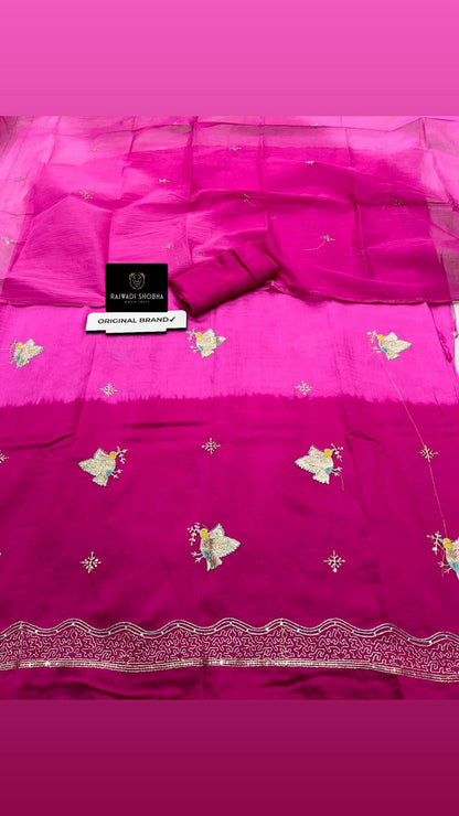 Chanderi cotton fabric with beautiful mini taari zari border work with upper... Birds 🕊️bunti work 🌟