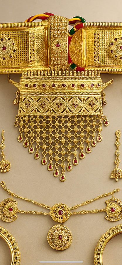 Bridal jadau rajputi gold jewelry set