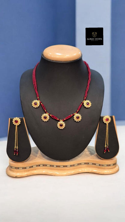 Green and Red Necklace paired with matching earrings