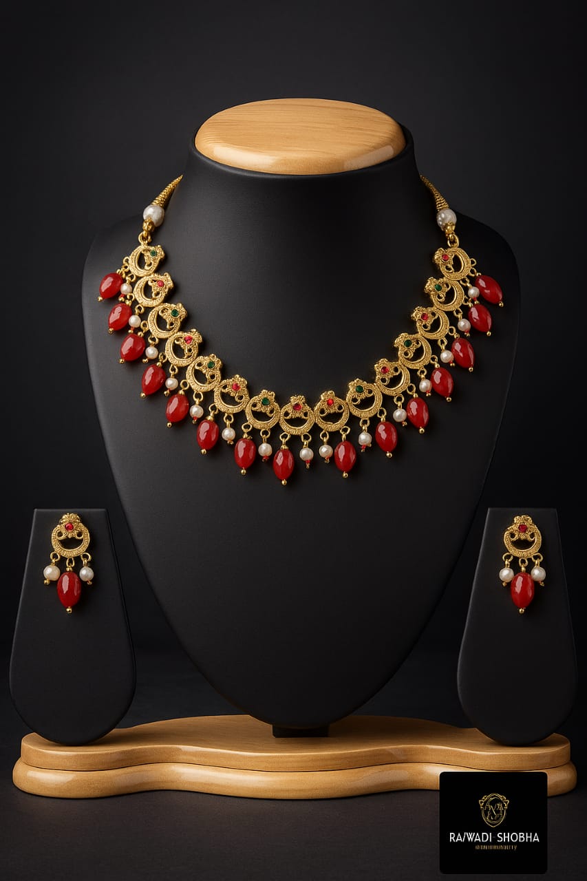 Gold Artificial Jewelry Necklace and earrings set