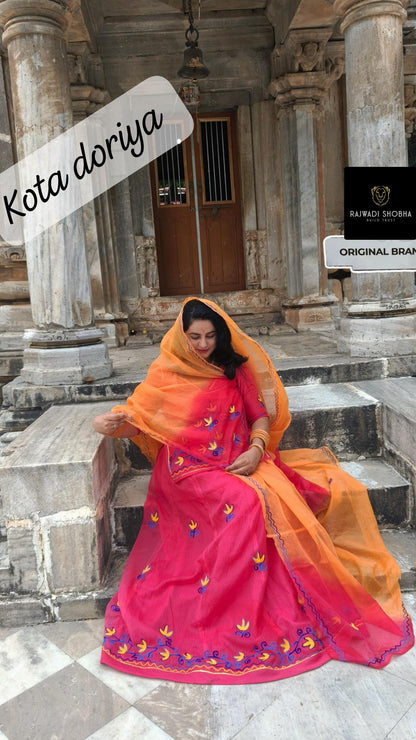 Original pure Kota doriya full fabric , Lehnga woolen border with upper same as bunti work