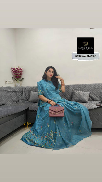 Lehnga beautiful ,Taari zari , multi colour dhaga border work , high chanderi cotton fabric