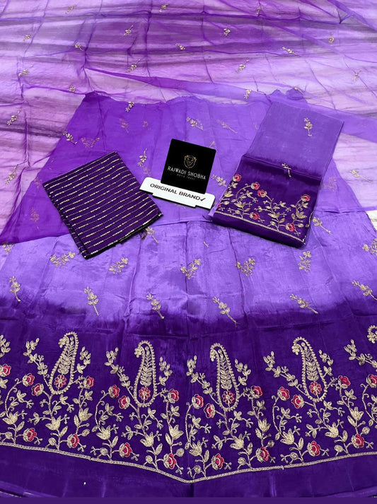 Heavy upada silk  best quality fabric, multi colour dhaga jaal work with best finishing ,Odhana hamraai pyore fully  coding,colourful dhaga bunti jaal work