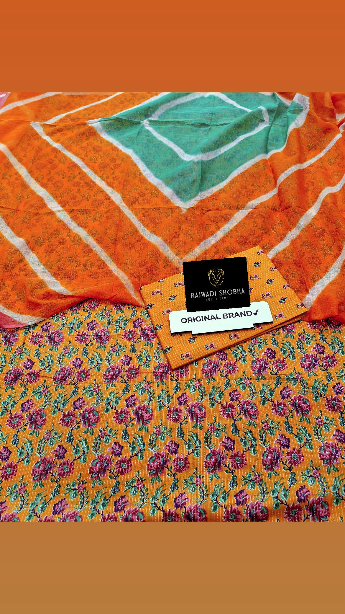 Lehnga Beautiful Orignal Katha Fabric with Beautiful Sanganeri Baarik Print