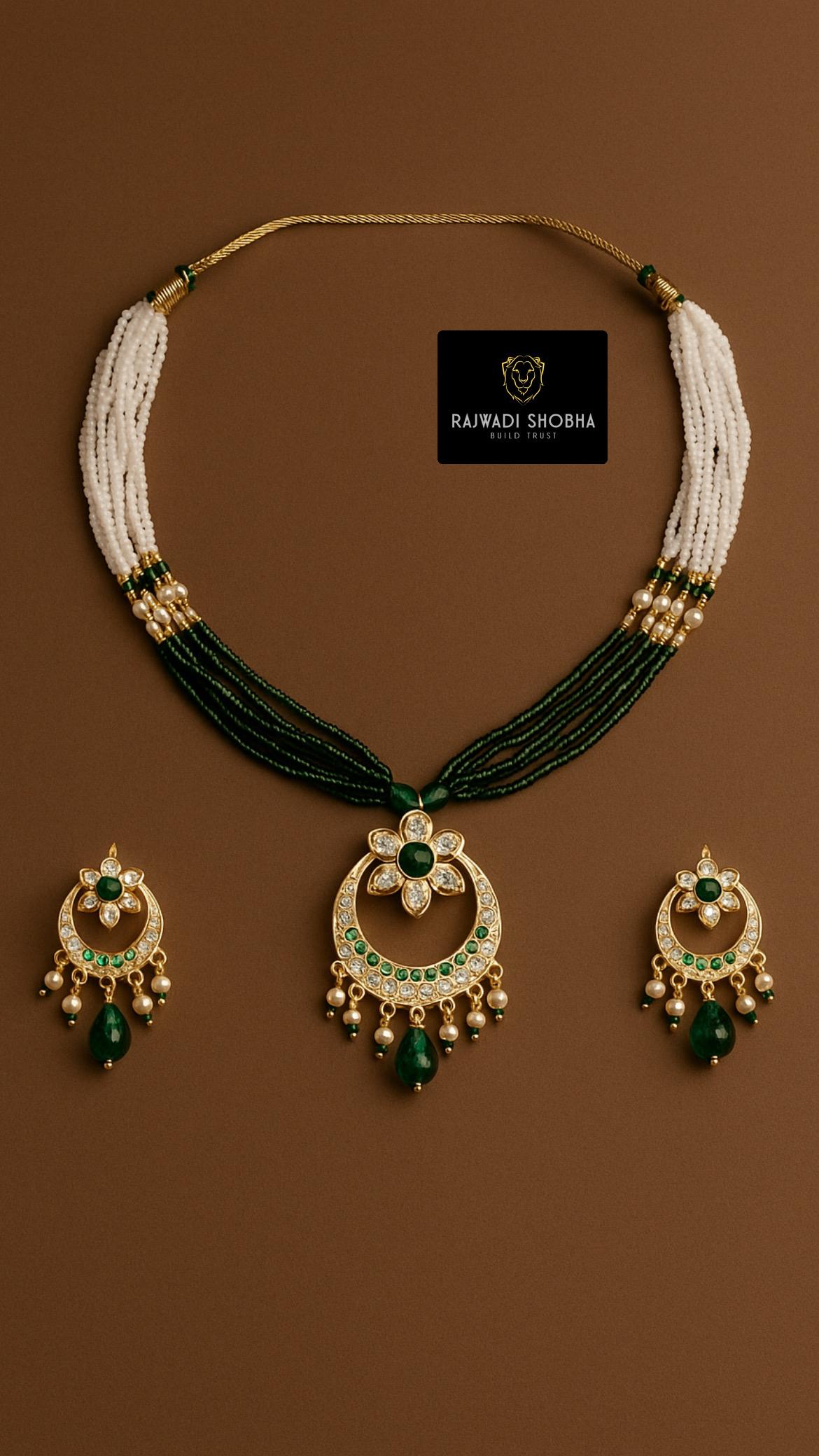Red and Green Necklace and Earrings Set ( Chik Set ),designed to add a vibrant touch to any outfit.